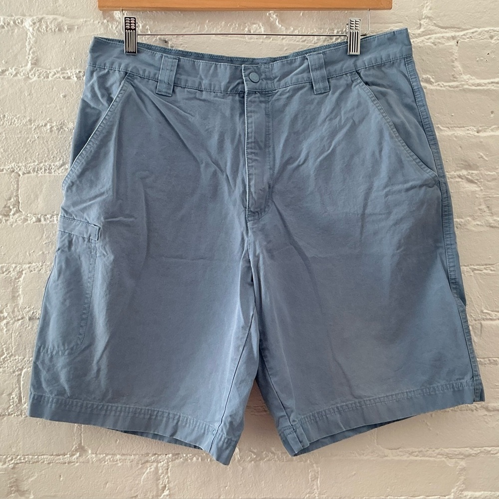 Mens Columbia Chino Shorts Size 34 Blue Flat Front 100% Cotton Casual Zip Pocket